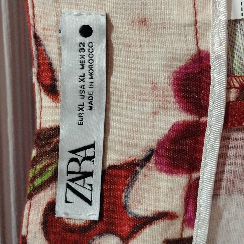 Zara Linen Blend Resort Set Printed Wide Leg Pants XL Tunic Dress M/L Boho - Picture 15 of 17